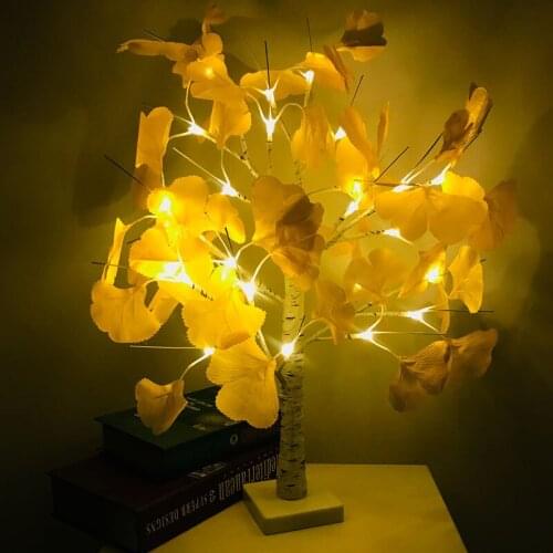 24 LED Ginkgo Tree Lamp Small Table Lamp Bedroom Night Light Harvest Festival Christmas Garden Landscape Decor Lamp