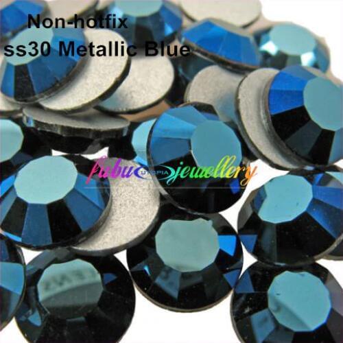 Metallic Blue Non Hotfix Rhinestones, 288pcs/Lot, ss30 (6.3-6.5mm) Flat Back Nail Art Glue On Crystal Stones