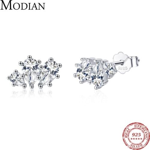Modian Real 925 Sterling Silver Sparkling Clear CZ Stud Earrings for Women Fashion Water Drop Shape Wedding Engagement Jewelry
