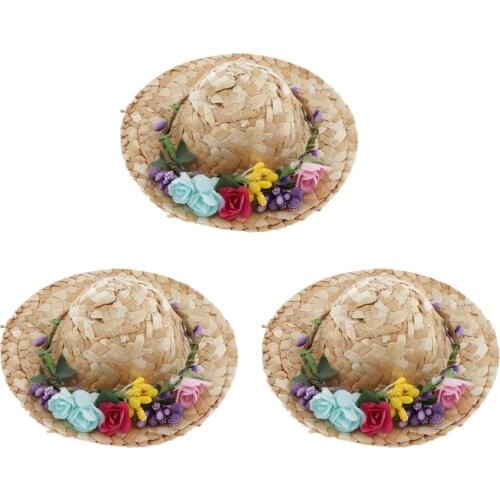 3Pcs Fashionable 1/4 Straw Hat For 17inch 18inch Dolls Head DIY Accessory