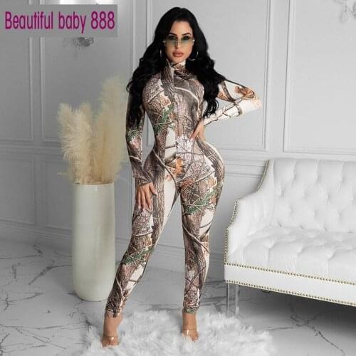 Meqeiss Fashion zipper graphic pattern streetwear one pieces Jumpsuit Women 2021 autumn Casual long sleeve skinny Jumpsuit mujer