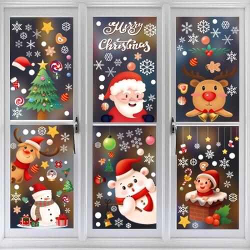 Cartoon Christmas Window Stickers Living Room Snowflake Xmas Merry Christmas Decor Navidaad Noel Oranments Happy New Year 2022