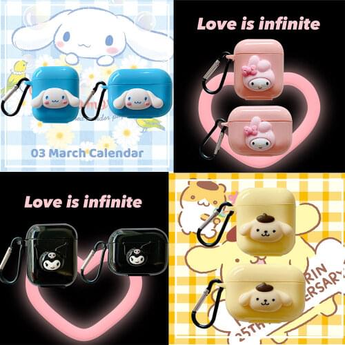 Cartoon Collection TPU Earphone Case For Airpods 1 2 Pro Lovely White dog Hooks Cute Cat Carabiner Wireless Earphone Bag