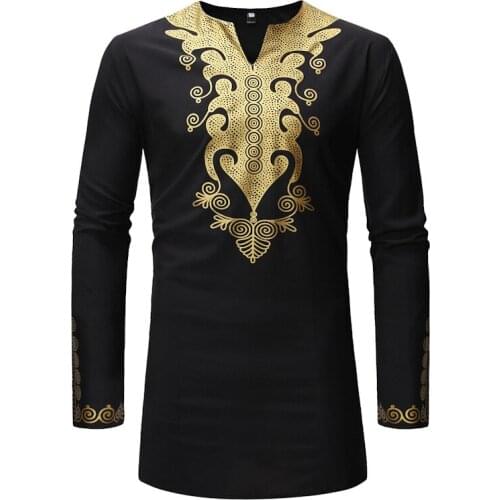 Men Black V Neck Afriacn Clothes Nice Fashion African Dashiki Print Mens Dress Shirts Hip Hop Streetwear Casual African Clothing