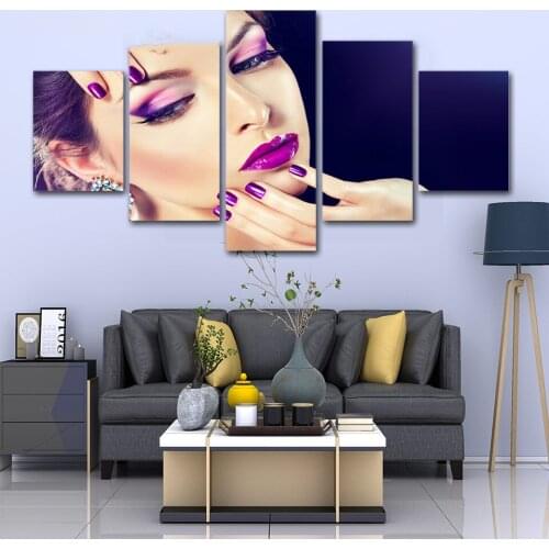 Wall Art Pictures Canvas Beautiful Woman Posters Home Decoration Modular Nail Salon Painting HD Printed Framed For Living Room