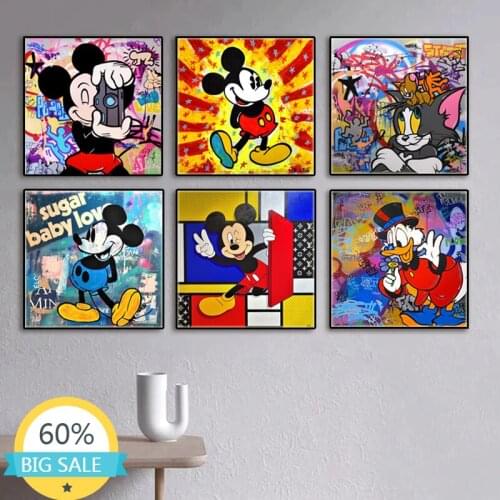 Anime Cartoon Canvas Painting Mickey Mouse Donald Duck Poster Disney Graffiti Wall Art Print Pictures Room Decor Home Decoration
