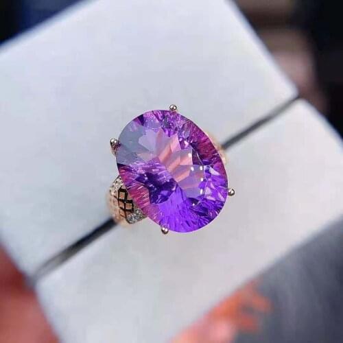 Real 925 Sterling Silver High-quality Amethyst Large Elliptical Particle Ring Fashion Fine Wedding Jewelry for Women MeiBaPJFS