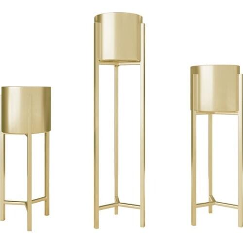 Nordic golden iron floor indoor flower rack living room flower ornaments Green rose plant decorative flowerpot storage r