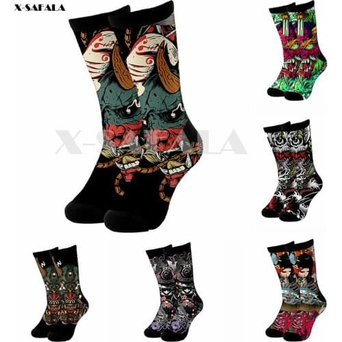 Samurai Tattoo Art 3D Fashion Long Socks Cycling Casual Novelty High Socks Men Women Cotton Funny Colorful Leg Calf Cotton-5