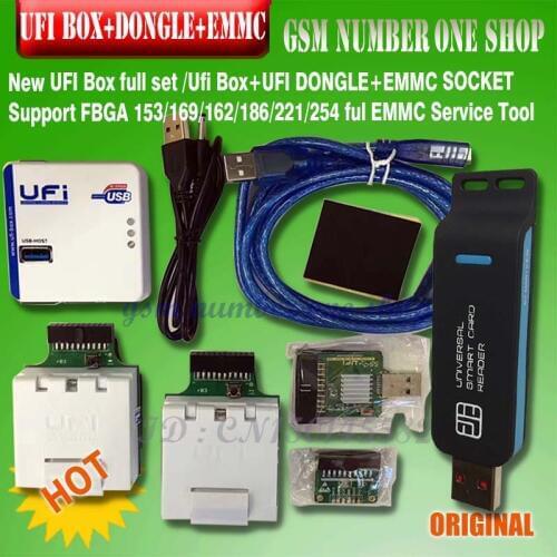 New 2020 original UFI Box full set /Ufi Box+UFI DONGLE+EMMC SOCKET Support FBGA 153/169/162/186/221/254 ful EMMC Service Tool