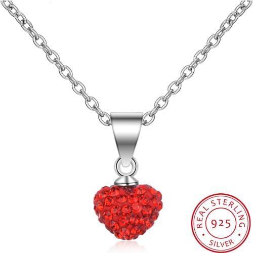 Exquisite New Fashion Korean Style Handmade 925 Sterling Silver Jewelry Cute Red Rhinestone Love Heart Pendant Necklaces