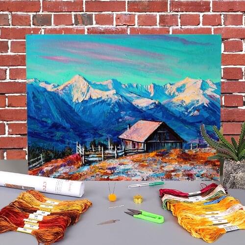 Landscape Sunny Winter Printed Canvas 11CT Cross Stitch Full Kit Embroidery DMC Threads Hobby Painting Handiwork Decor