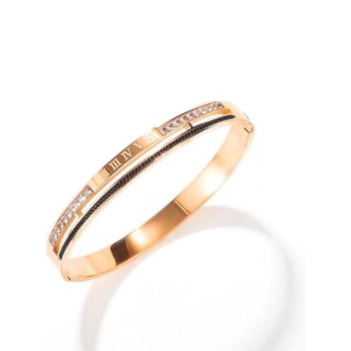 Simple Fashion titanium steel ladies bracelet temperament versatile roman numerals Crystals Cubic Zirconia bracelet Bangle cuff