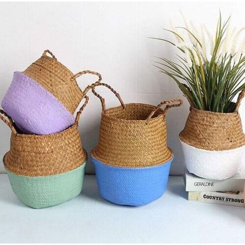 Rattan Storage Baskets Clothes Laundry Seagrass Baskets Hanging Wicker Flower Pot Home Toy Organizer Garden Decoration
