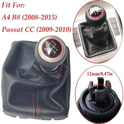 5/6 Speed Leather RED Gear Shift Knob Chrome Red Ring Pen Gaiter Boot For Audi A4 B8(2008-2015)Passat CC(2009-2010)
