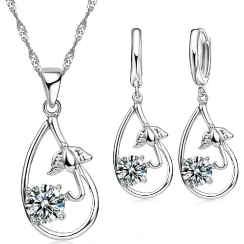 Classic Simple Drop Design Pendant Necklace/Hoop earring Jewelry SetFor Women Stelring 925 Sterling Silver Jewelry Big Promotion