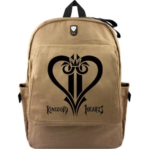 Game Kingdom Hearts Sora Student School Bag Casual Canvas Backpack Zipper Rucksack Fashion Khaki Shoulders Travel Laptop Bag