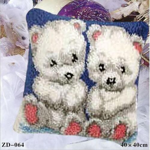 Embroidery Pillowcase Latch Hook Rug Kits Animal Tapestry Kit Pillow DIY Embroidery Pillowcase Crochet Hook Needlework Kits Bear