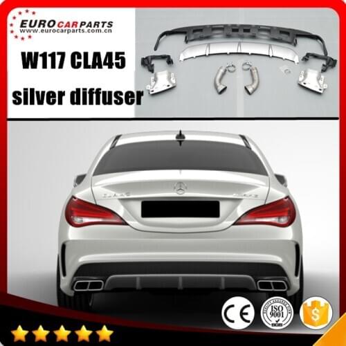 W117 CLA diffuser fit for CLA-CLASS W117 CLA260 sport style to CLA45 style diffuser with exhaust tips silver and black diffuser