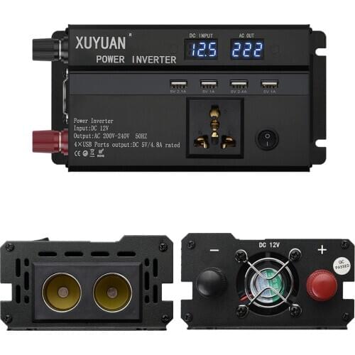 Xuyuan/car inverter 12v to 220v 3000w LED display/cigarette lighter/USB/power converter/charger