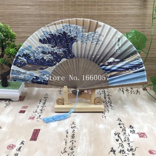 1pc Japanese Fuji Mountain Silk Fan Bamboo Folding Fan Scenery Hand Portable Fan For Men and Women