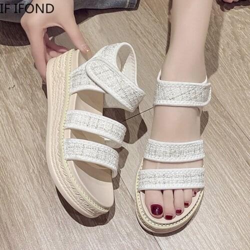 IF IFOND Luxury Hook&Loop Sandals Women Summer Pretty Beach Open Toe Shoes Woman Soft Comfy Platform Wedge Shoes Sandalias Mujer
