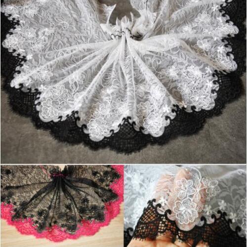 1 Meter White Black Lace Trim Tulle Floral Embroidered Lace Fabric 18cm Lace Ribbon Trimming Garment Dress Supplies DIY Craft