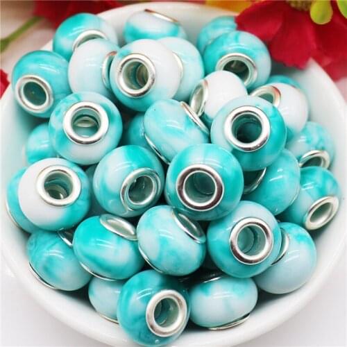 10Pcs/Lot New Handmade Light Blue Color Big Hole Round Loose European Spacer Beads for Bracelet Jewelry Making Necklace Craft