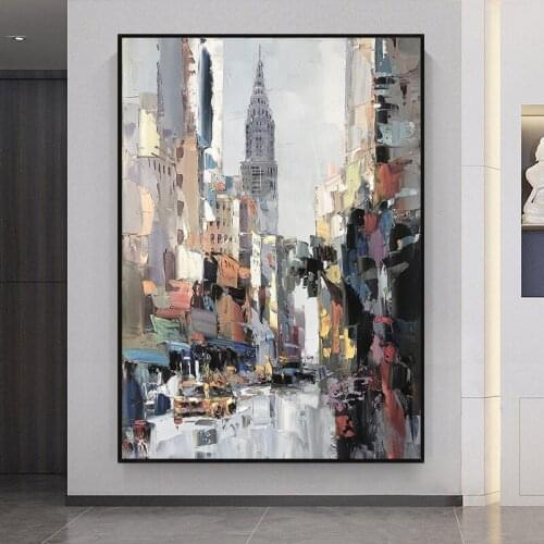 100% Hand Painted Wall Art Wall Pictures Abstract City Landscape Oil Painting Handmade For Living Room Home Decor No Framed