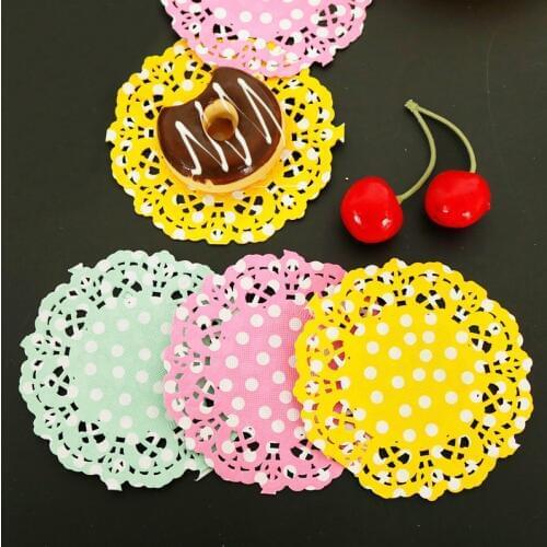 100pcs 3.5" Polka Dots Lace Paper Doilies Cake Paper Mat Decoupage Paper Doilies Placemat Napkin Pads Party Wedding Decoration