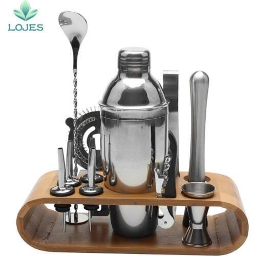 12pcs/set Stainless Steel Liquor Cocktail Shaker Bar Wine Mixer Set Bartender Cocktail Hand Shaker Tool Kit Bar Tool with Holder