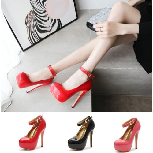 5.5"Sexy Ankle Strap Platform High Heels Red Patent Leather Pumps Big Size 38-45 Drag Queen Trans Queer Crossdresser Women Shoes