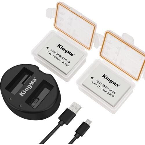 KingMa LP-E8 LPE8 Battery (2pcs ) & Dual USB Charger For Canon EOS 700D 600D 650D 550D Rebel T2i/ T3i/ T5i Kiss X7i/ X6i/ X5/ X4