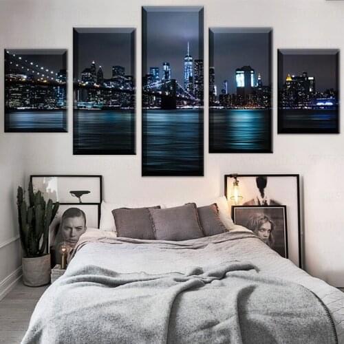 5D DIY Diamond Embroidery 5 Pieces New York City Building Sunset Landscape Full Square Round Diamond Painting 5 Panel
