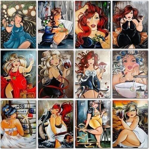 5D DIY Diamond Painting Fat girl Ladies Cartoon cute home decor Full Square&Round Diamond embroidery Cross stitch Diamond mosaic