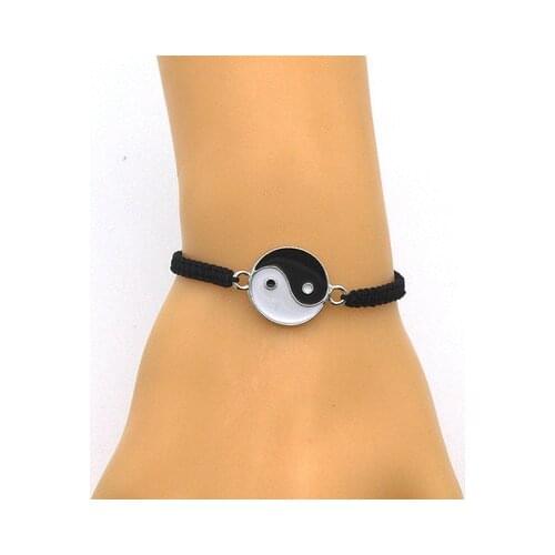 Hematite Leather Cord Braid Chain Bracelet Chinese Yin Yang Tai Chi Gossip Rope Couple Friendship Bracelet Jewelry Handmade