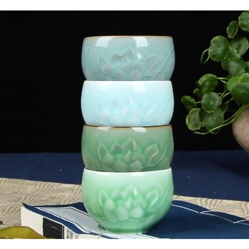 Longquan Celadon Kiln Tea Cup Ceramic Porcelain Tea Cup Teaware Kung Fu Tea Cup Set Ice Crack Open Master Cup Tea Bowl Cup
