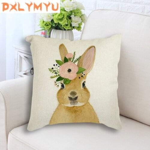Cute Rabbit Linen Cotton Cushion Case Polyester Home Decor Bedroom Decorative Sofa Car Throw Pillows For Kids Gift