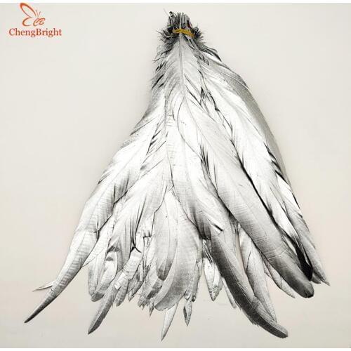 ChengBright Hot 50PCS 30-35CM/12-14Inch Silver Natural Rooster Feathers Feather For Decoration Crafts Christma Diy Rooster Plume