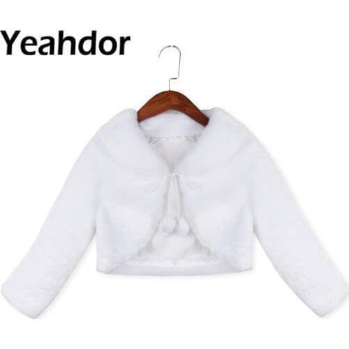 For Wedding Party Flower Girls Dresses Long Sleeve Jacket Faux Fur Winter Coat with 2 Pompon Special Occasions Party Wrap Shawl