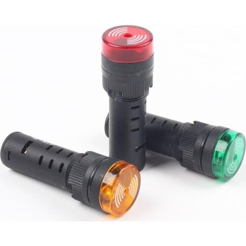 Free shipping AD16-16SM 16mm 12V 24V 110V 220V Flash Signal Light Red warning Buzzer Beep Alarm plastic Indicator Red Green