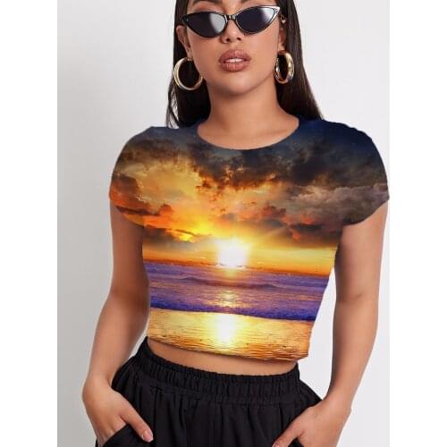 3d Tshirt Sun T shirt Women Galaxy T-shirts 3d Cloud Navel Bare Ocean Shirt Print Short Sleeve T shirts Printed Male O-Neck