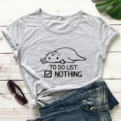 To Do List Nothing T-shirt Funny Lazy Cat Print Top Tee Cute Women Short Sleeve Graphic Gift Tshirt For Cat Mom