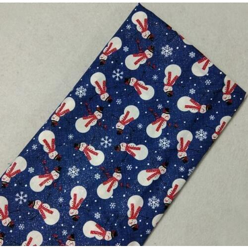 Bling Bling Chunky Glitter Navy Blue Silver Stamping Christmas Snowman Snowflake Printed Cotton Fabric Patchwork 50x105cm Home