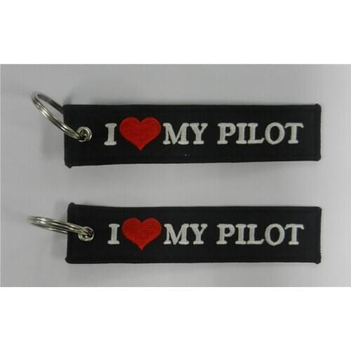 I Love My Pilot Embroidered Banner Key Rings