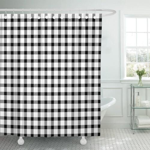 Gingham Retro White Black Pattern Plaid Picnic Napkin Table Shower Curtain Waterproof Fabric 60 x 72 Inches Set with Hooks