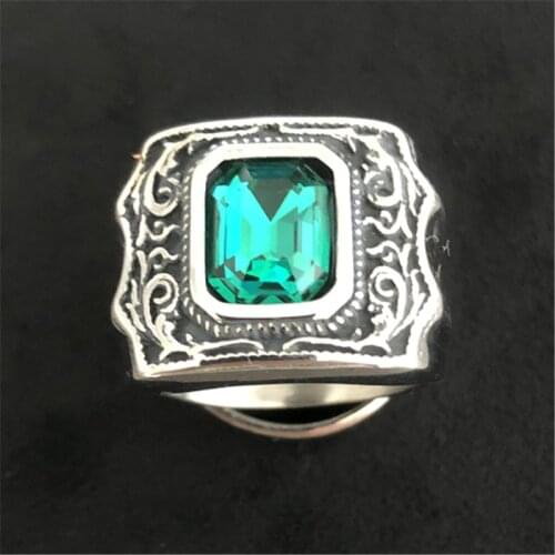 Green Rhinestones Eye Solid Ring 316L Stainless Steel Punk Biker Gothic Style Jewellery Size 7-13