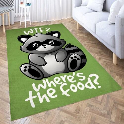 WTF Raccoon Carpet for Living Room 3D Anime Cartoon Rug Gamer Teen Room Bedside Lounge Rug Kids Children Floor Mats