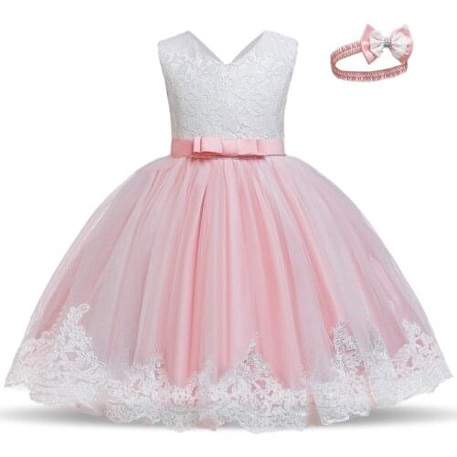 Summer Princess Girl Baby Christening Dress Fancy Tutu Bow Decoration Birthday Dresses For Girls Back Hollow Out Formal Costume