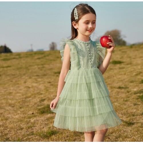 Lovely Sweet Layered Dress For Girls Children Birthday Wedding Prom Party Dresses Kids Sleeveless Mid Length Ball Gowns 3-12Y